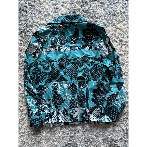 Berek Jacket Sz L Blue White Black Crystal Like Buttons Art To Wear Abstract - Picture 4 of 5